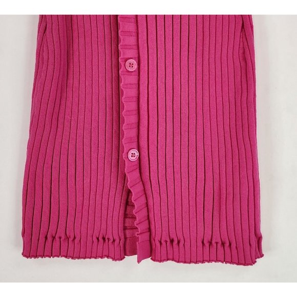 Endless Rose Dress Womens Small Pink Rulffe V Neck Ribbed Button Down Knit Mini - Picture 7 of 11